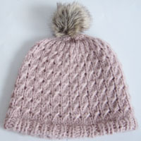 pink mohair hat with pompom