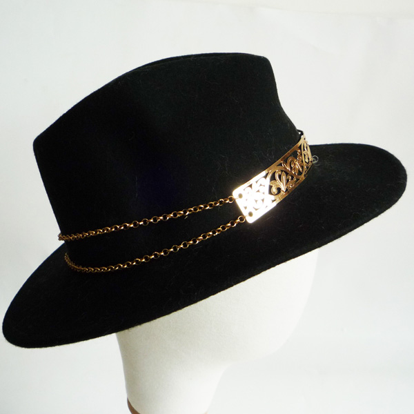 hat with metal band