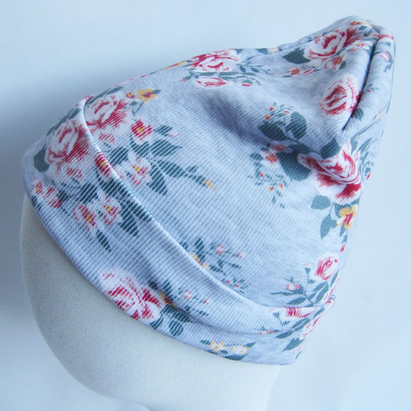 grey flower printed hat