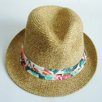 hat with flower printed fabric band