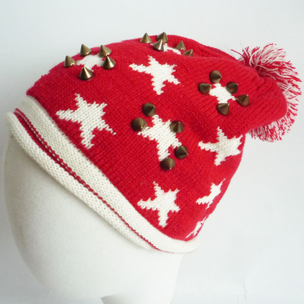 acrylic jacquard hat with rivet