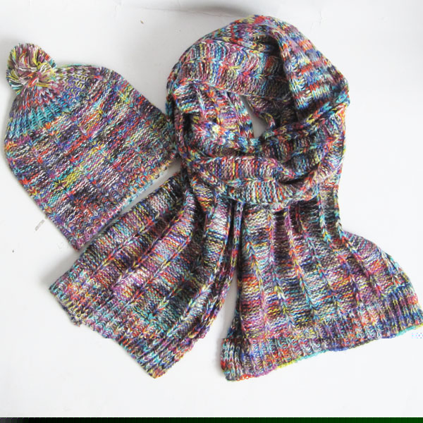 multi color mohair acrylic scarf and hat set