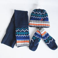 boy's jacquard scarf,hat and mitten set
