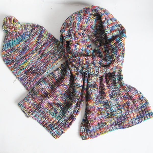 multi color mohair acrylic scarf and hat set