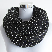 acrylic snood with white pompoms