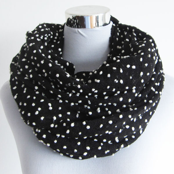 acrylic snood with white pompoms