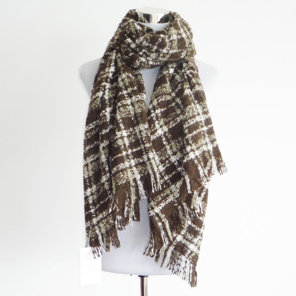 acrylic boucle yarn check scarf