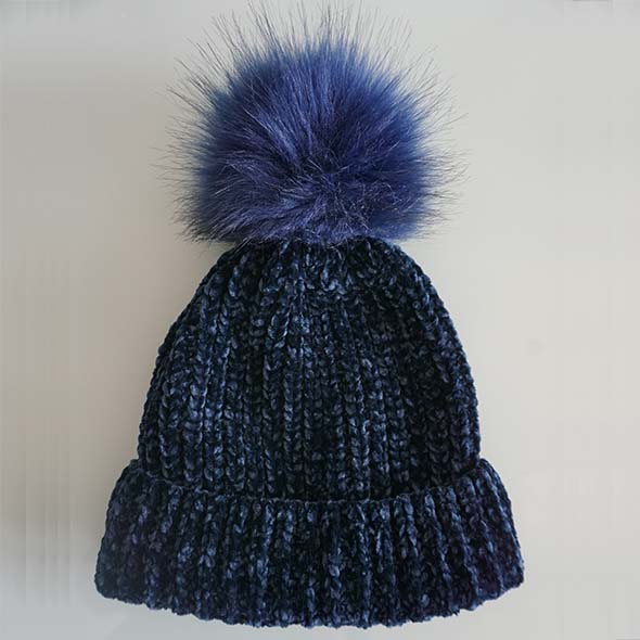 chenille beanie with fake fur pompon