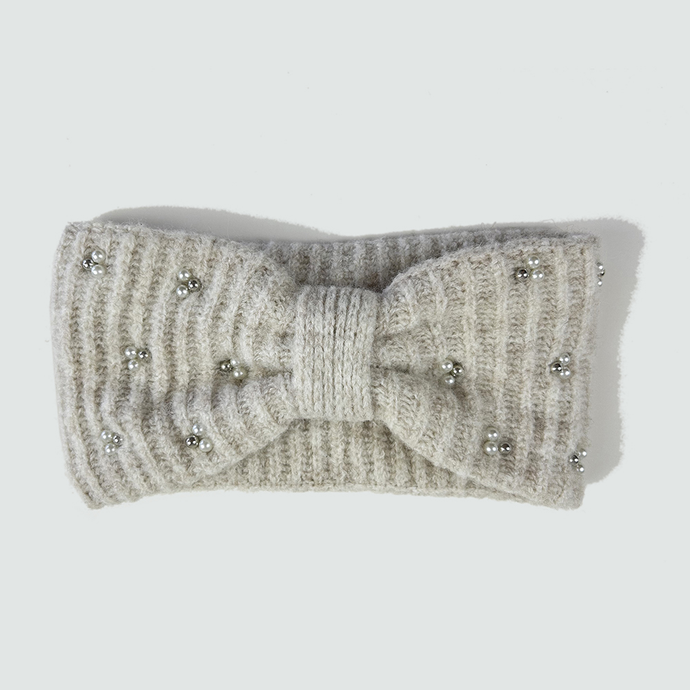 knitted headband with peals trim